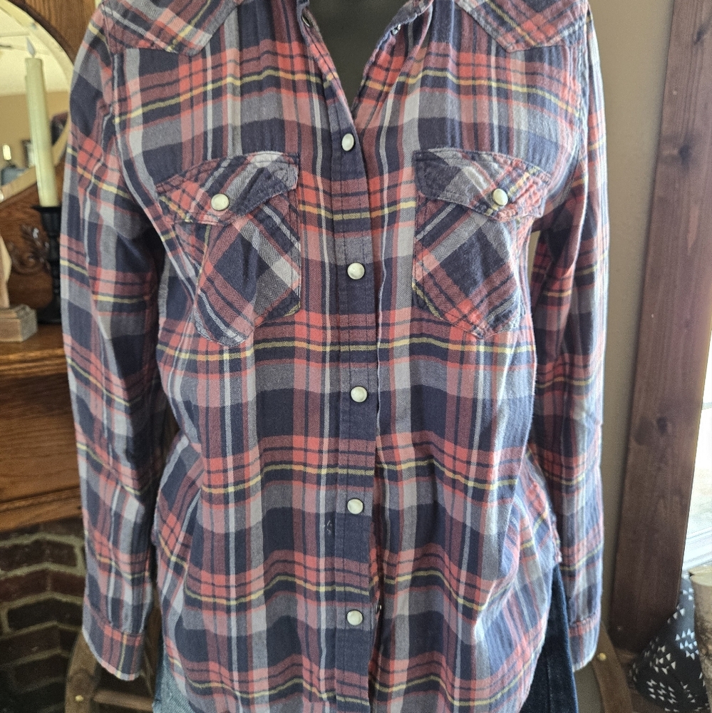 Women's Plaid Shirt - Blue and Red